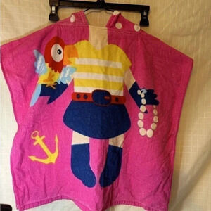 Girls  sweet and soft, hooded poncho pink pirate towel